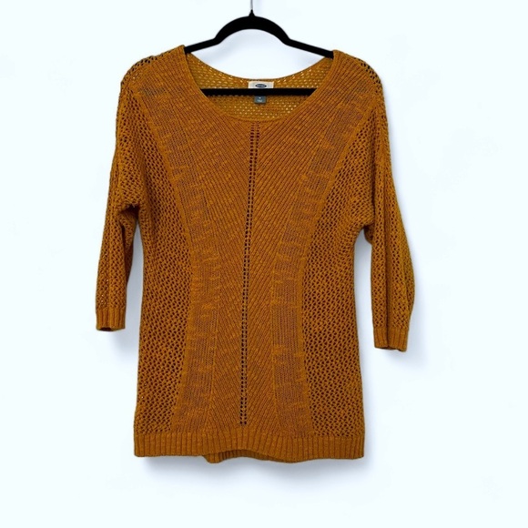 2/$30 Old Navy Open Weave 3/4 sleeve sweater in mustard yellow SZ M - Picture 2 of 13